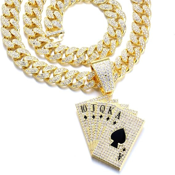 SET ICE POKER - Collana Cubana e Pendente - Oro