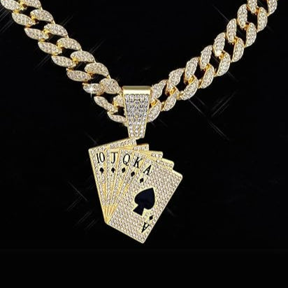 SET ICE POKER - Collana Cubana e Pendente - Oro
