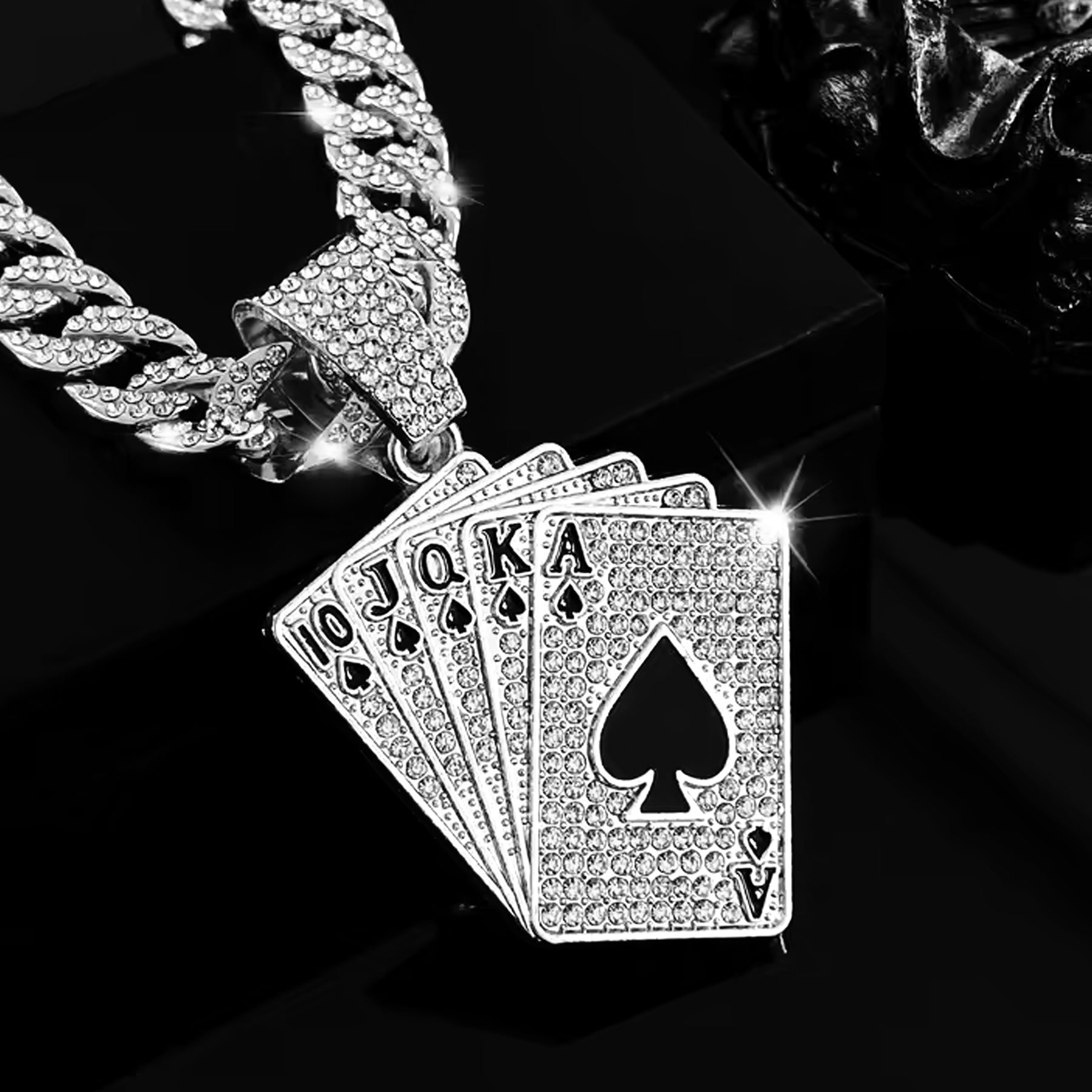 SET ICE POKER - Collana Cubana e Pendente - Silver