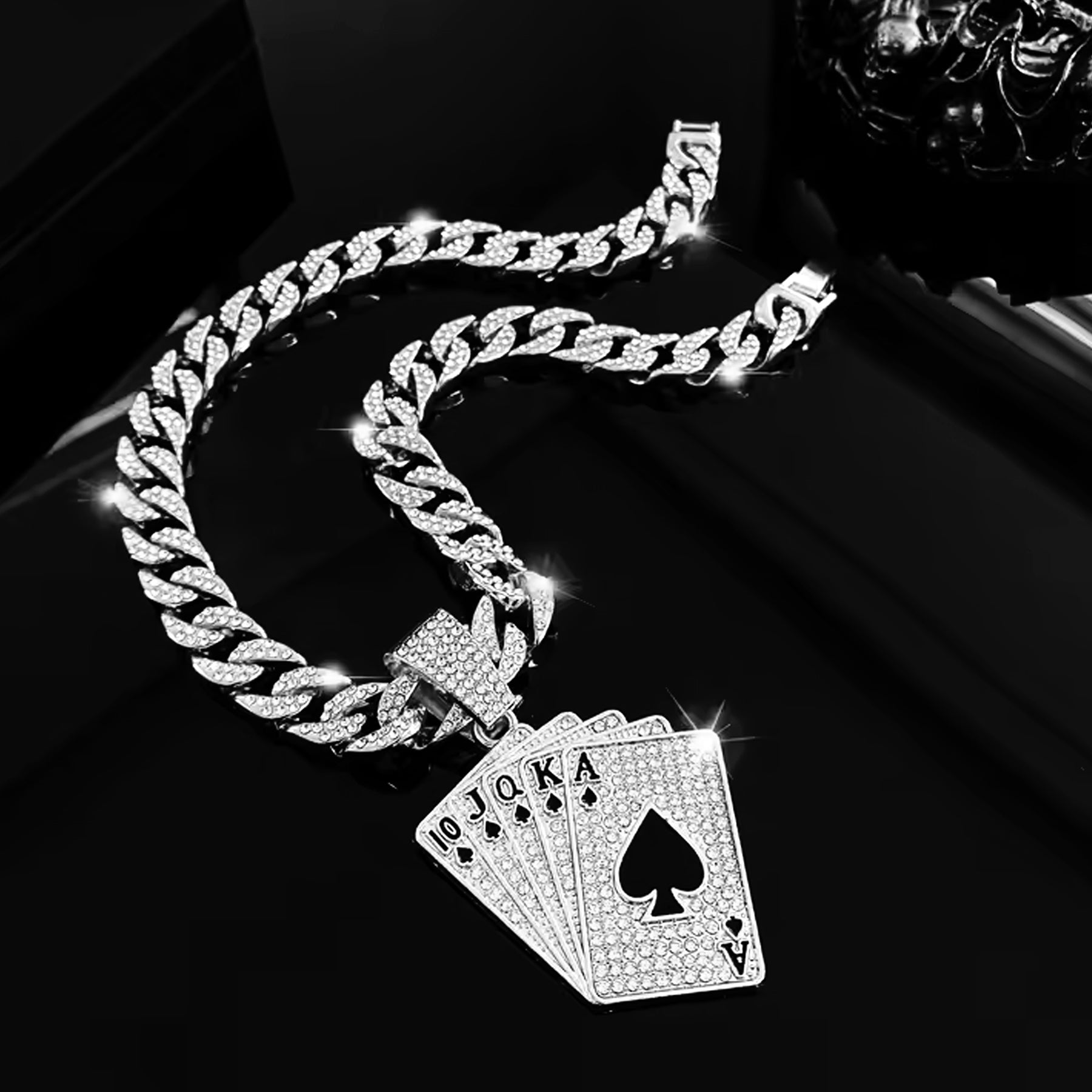 SET ICE POKER - Collana Cubana e Pendente - Silver