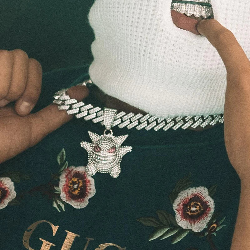 SET ICE GENGAR V2 - Collana Cuban e Pendente - Silver