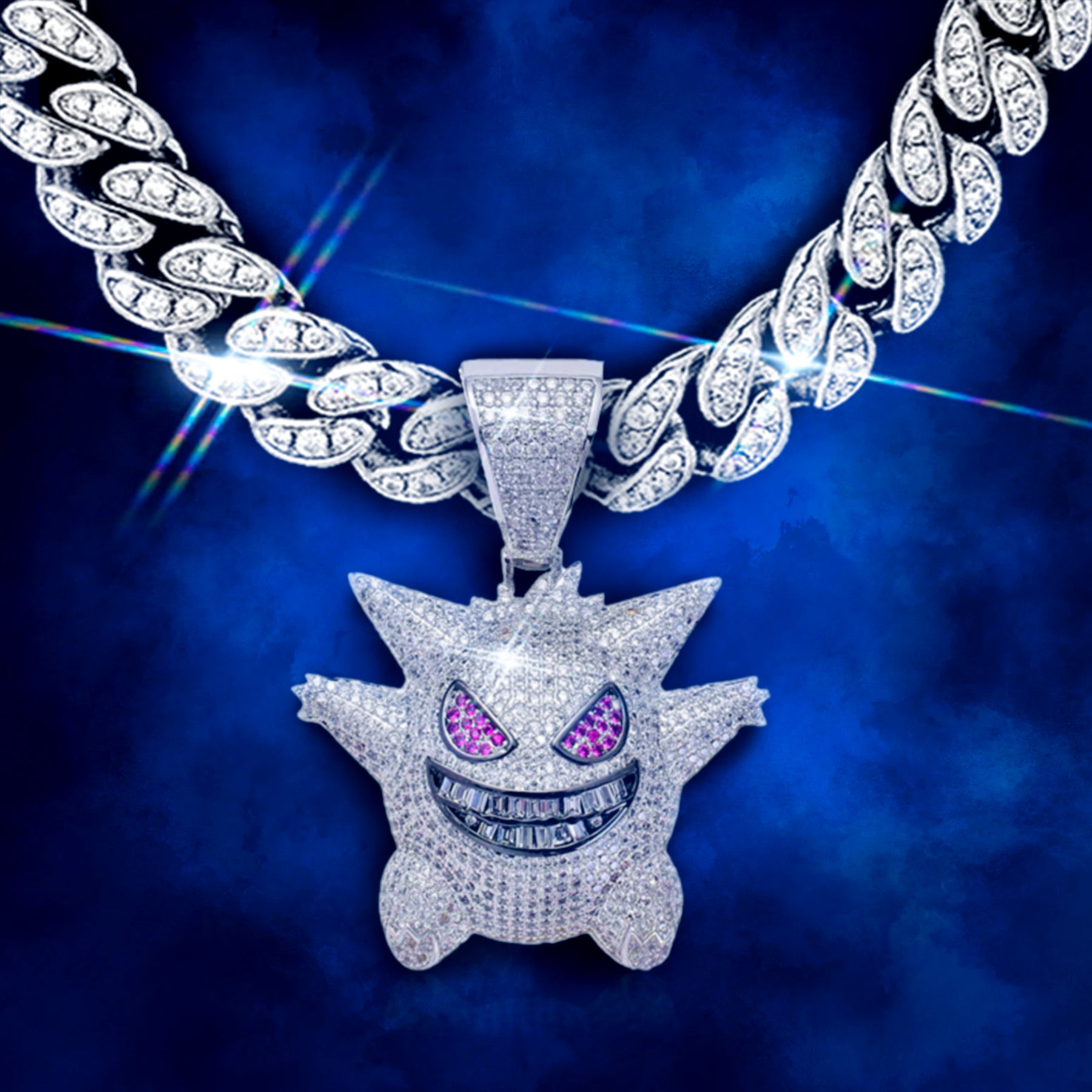 SET ICE GENGAR - Collana Cubana e Pendente - Silver