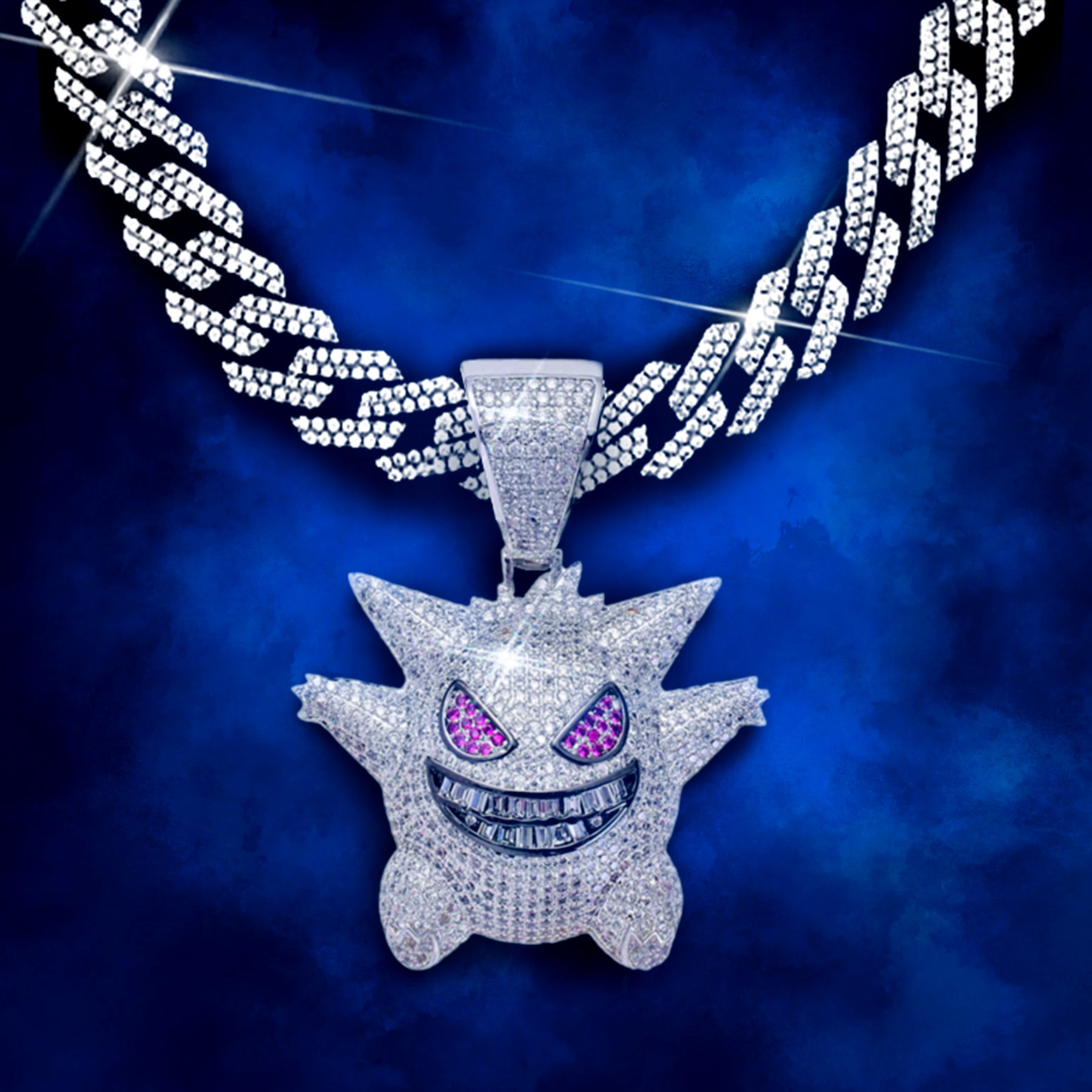 SET ICE GENGAR V2 - Collana Cuban e Pendente - Silver